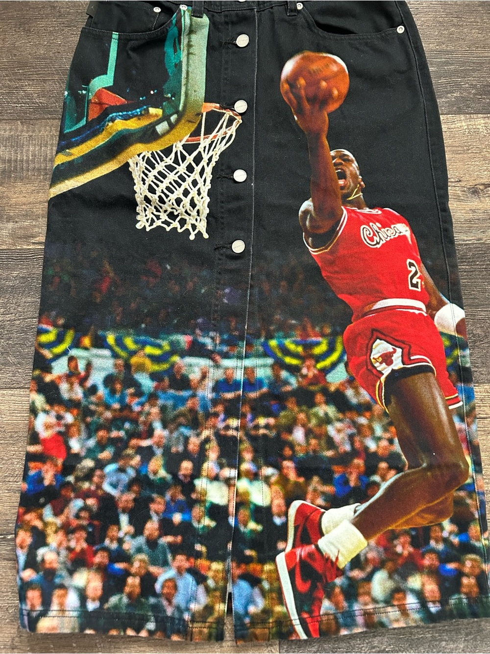 Air Jordan Printed Skirt/ Maxi/ Black Denim/ Size S/ Front Buttons/ Standard Fit - Picture 2 of 10